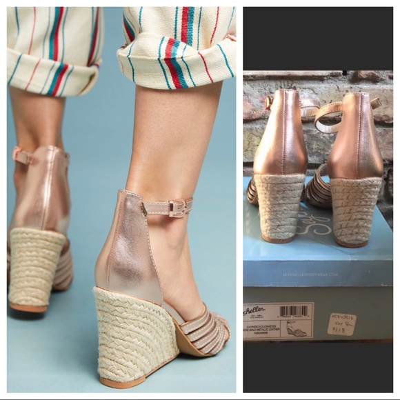 🆕NWT metallic rose gold leather espadrille wedges - Picture 2 of 8